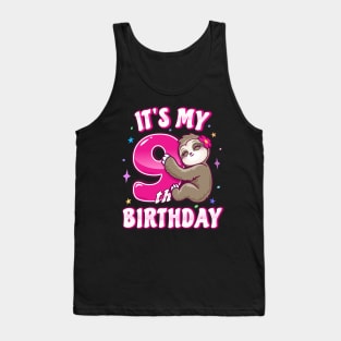 ''It's My 9th Birthday'' Cute Girl Sloth Pink Tank Top